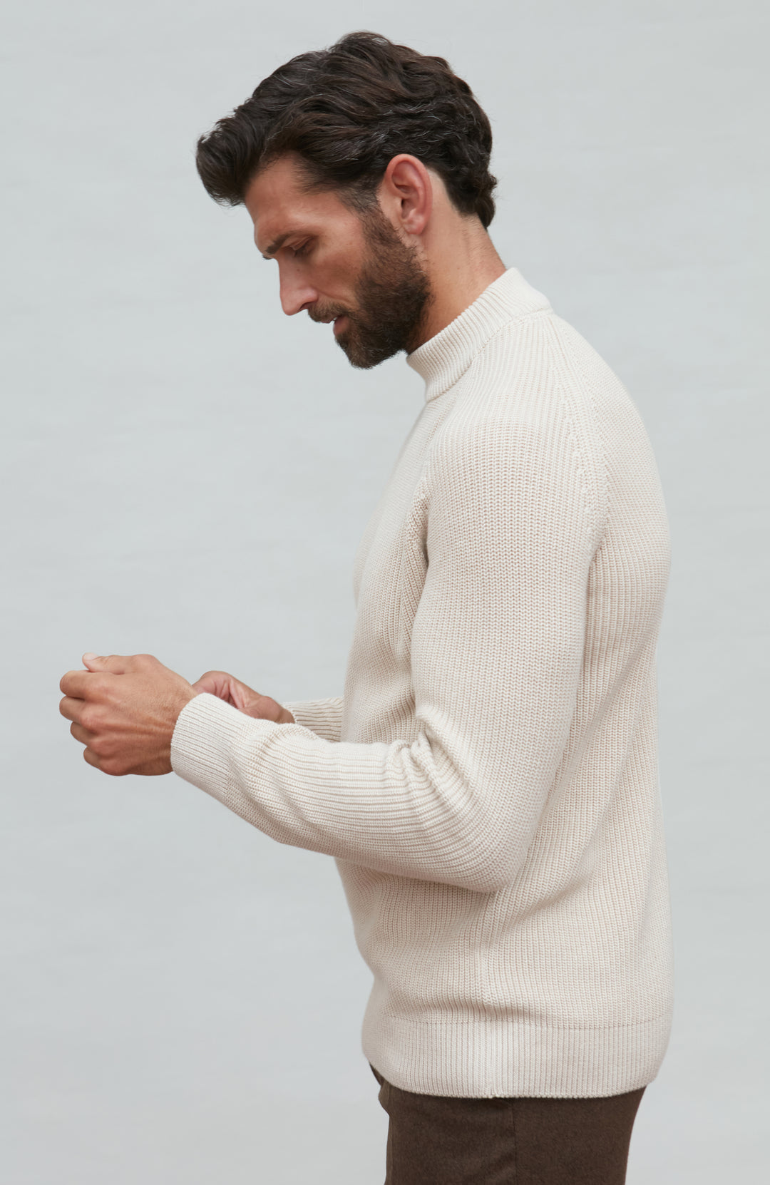 mock neck rib knit jumper by Paul James