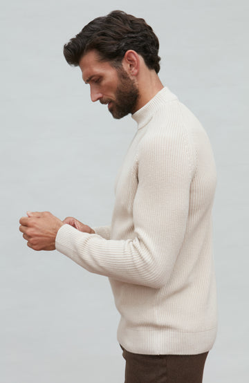 mock neck rib knit jumper by Paul James