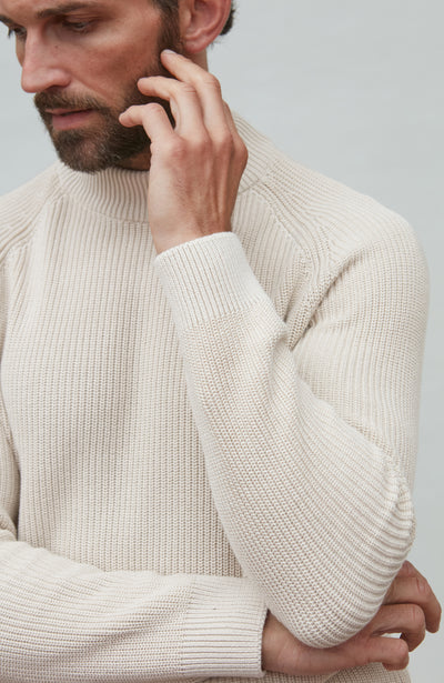 Mens Midweight Cotton Ribbed Mock Turtle Neck Jumper