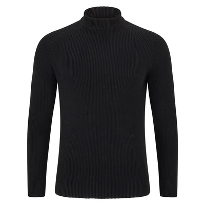 black mens cotton rib turtle neck
