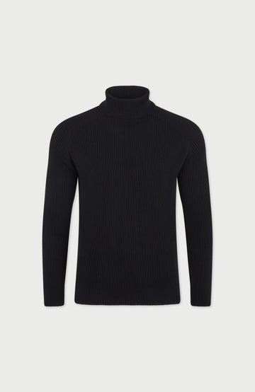 Black Mens Cotton Roll Neck Jumper By Paul James