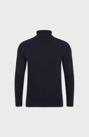 Navy Mens Cotton Roll Neck Jumper By Paul James