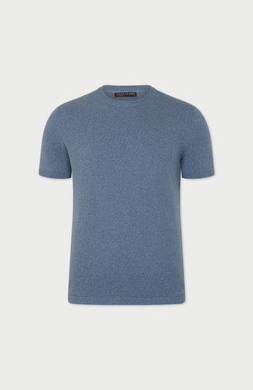Denim Blue Mens Cotton Knitted T-Shirt By Paul James