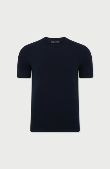 Navy Mens Cotton Knitted T-Shirt By Paul James