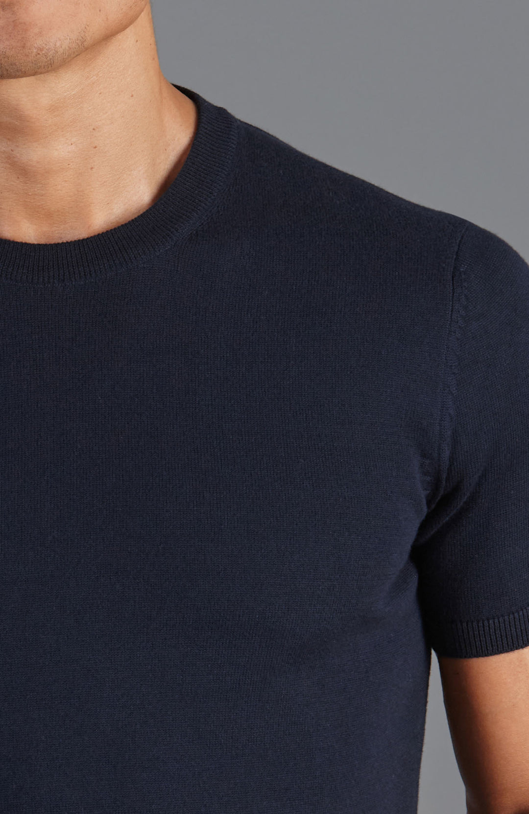 navy mens knitted t-shirt by Paul James