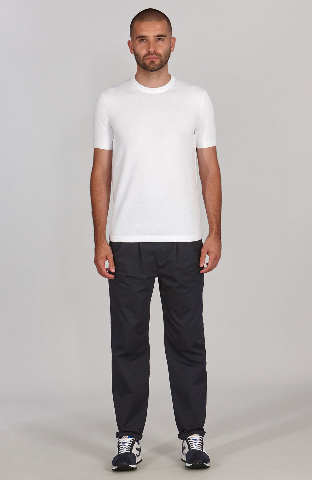 white mens knitted t-shirt by Paul James
