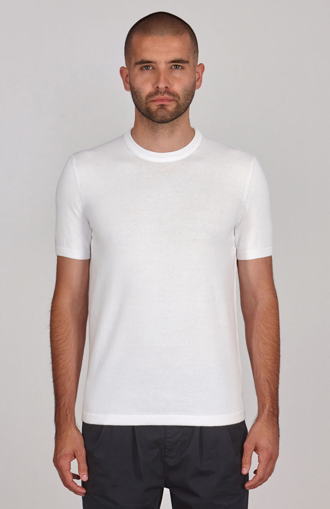 white mens knitted t-shirt by Paul James