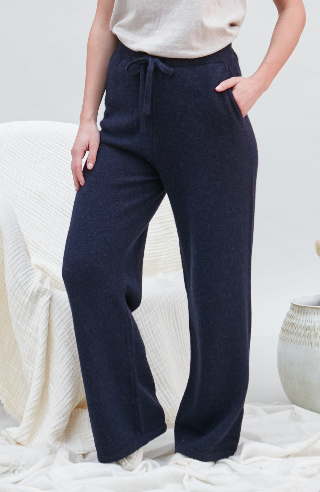 Navy womens wool trousers by Paul James