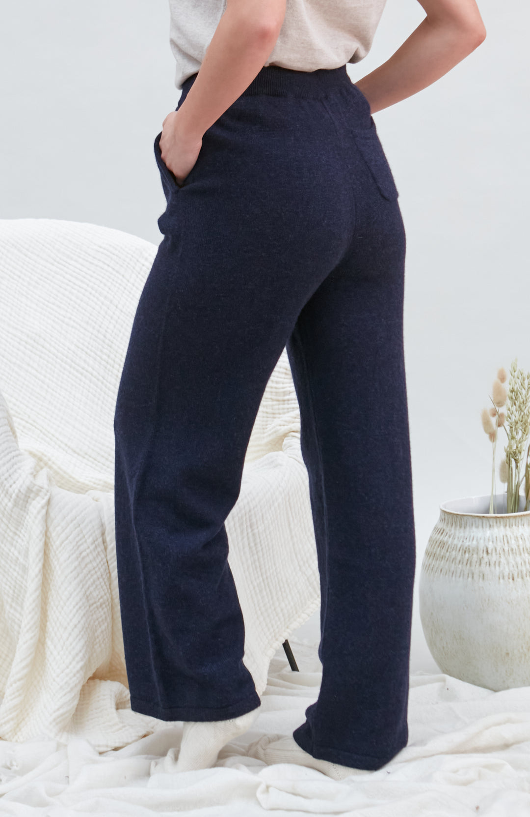 Navy womens wool trousers by Paul James