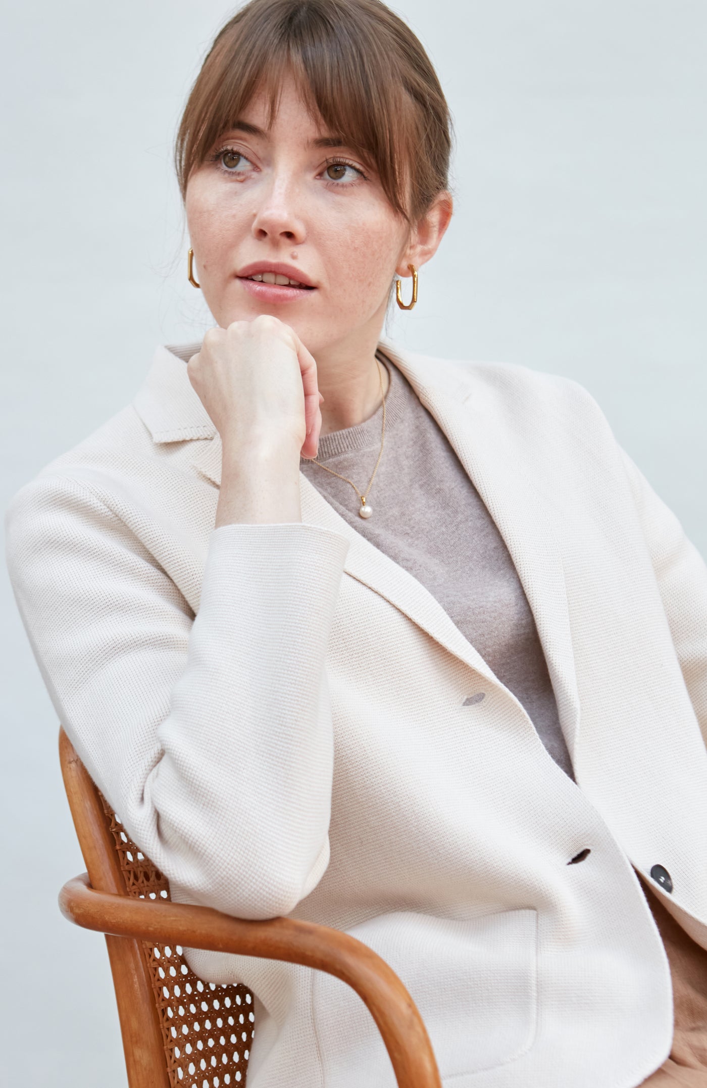 womens off white knitted blazer