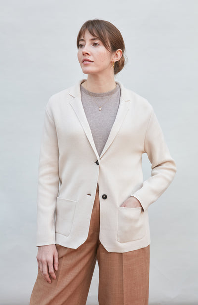 womens off white knitted blazer