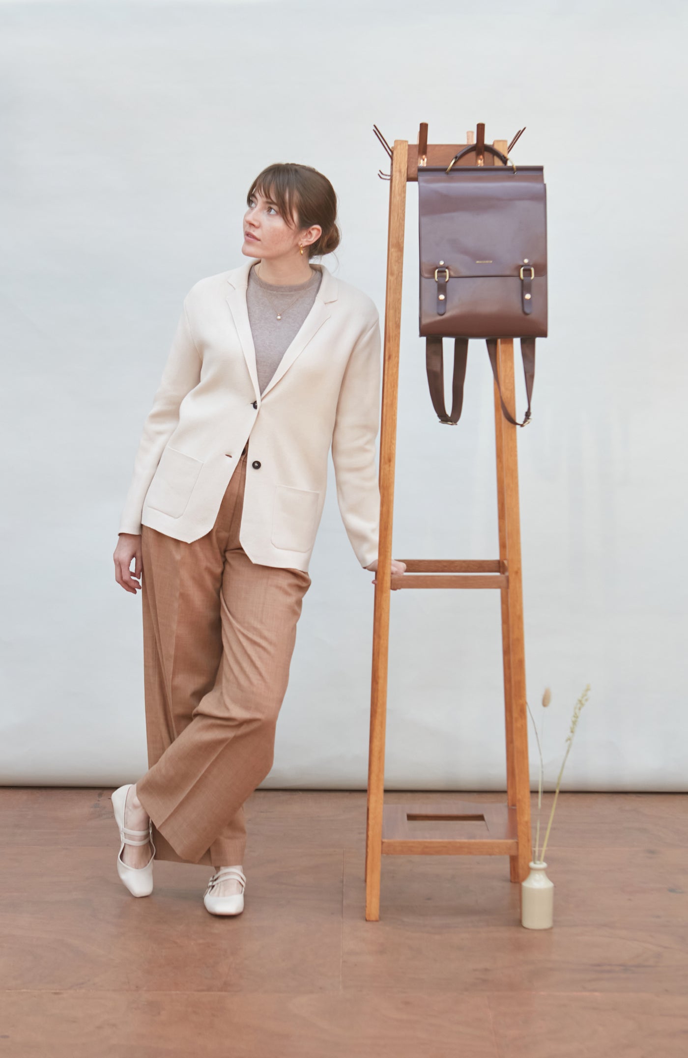 womens off white knitted blazer