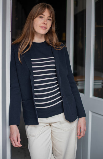 Womens Midweight Cotton Relaxed Fit Knitted Blazer