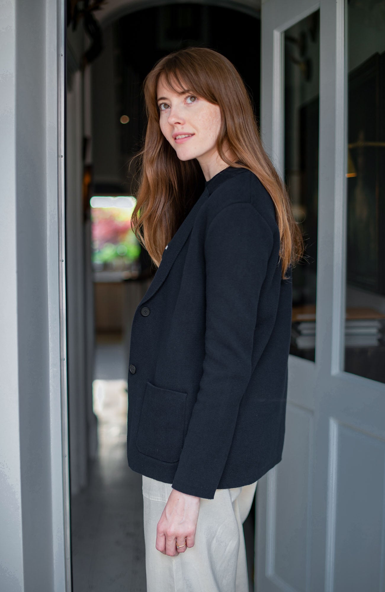 Navy women's knitted blazer