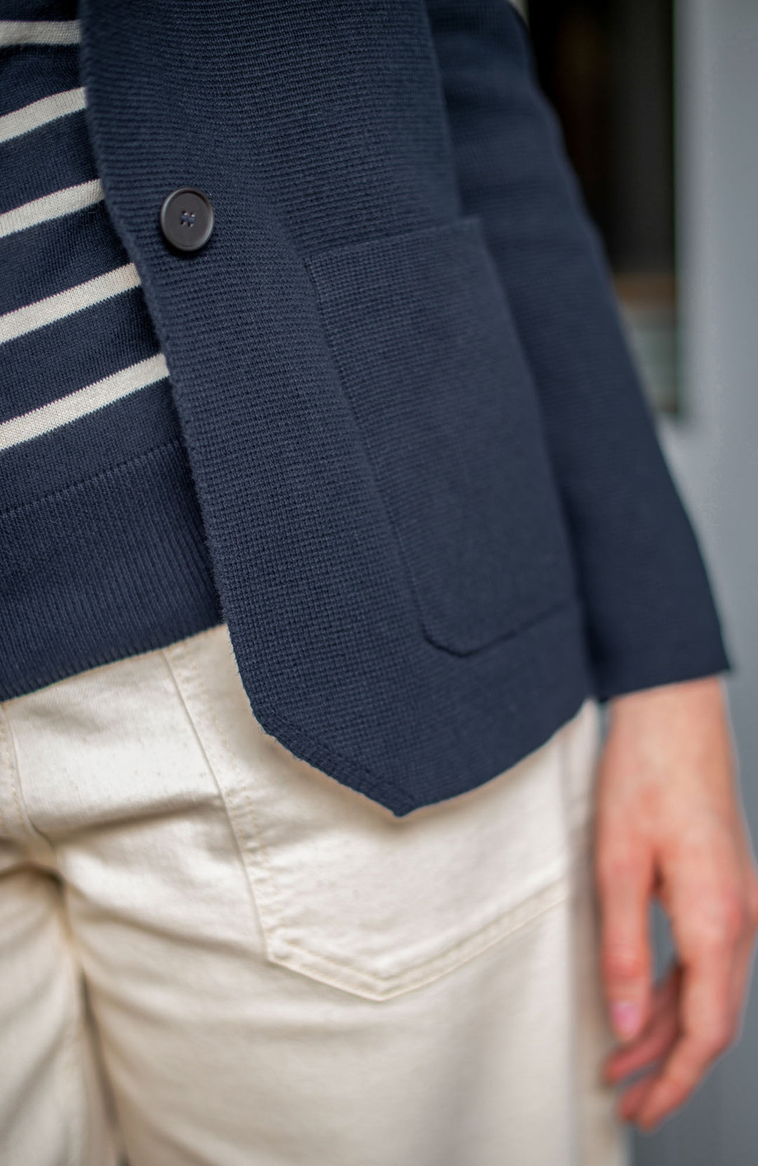 Navy women's knitted blazer