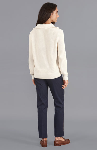 Womens Midweight Cotton Troyer Zip Neck Ribbed Jumper
