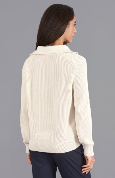 Womens Midweight Cotton Troyer Zip Neck Ribbed Jumper