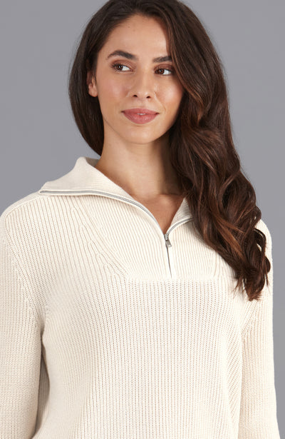 Womens Midweight Cotton Troyer Zip Neck Ribbed Jumper