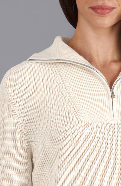 Womens Midweight Cotton Troyer Zip Neck Ribbed Jumper