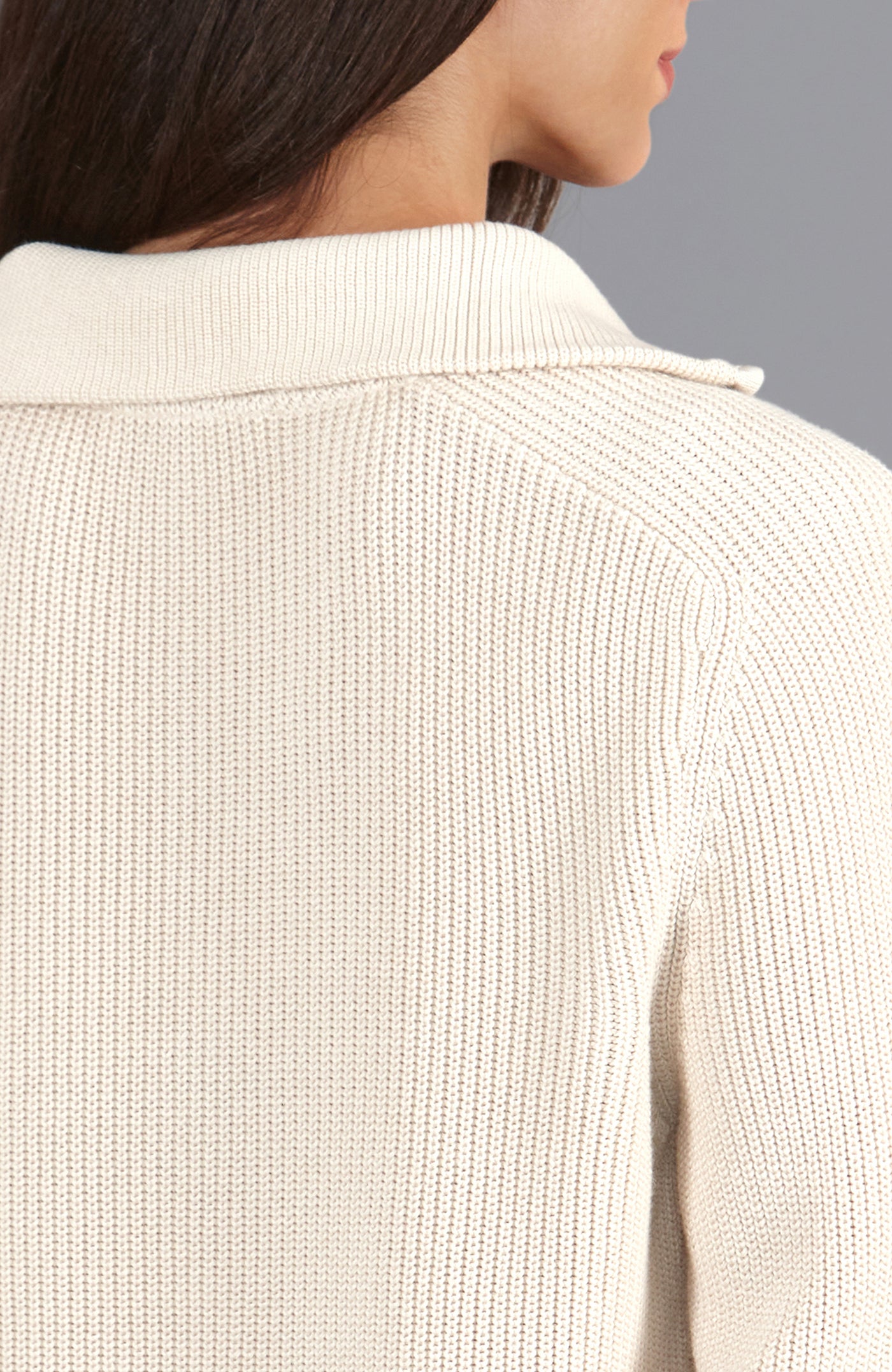 Womens Midweight Cotton Troyer Zip Neck Ribbed Jumper