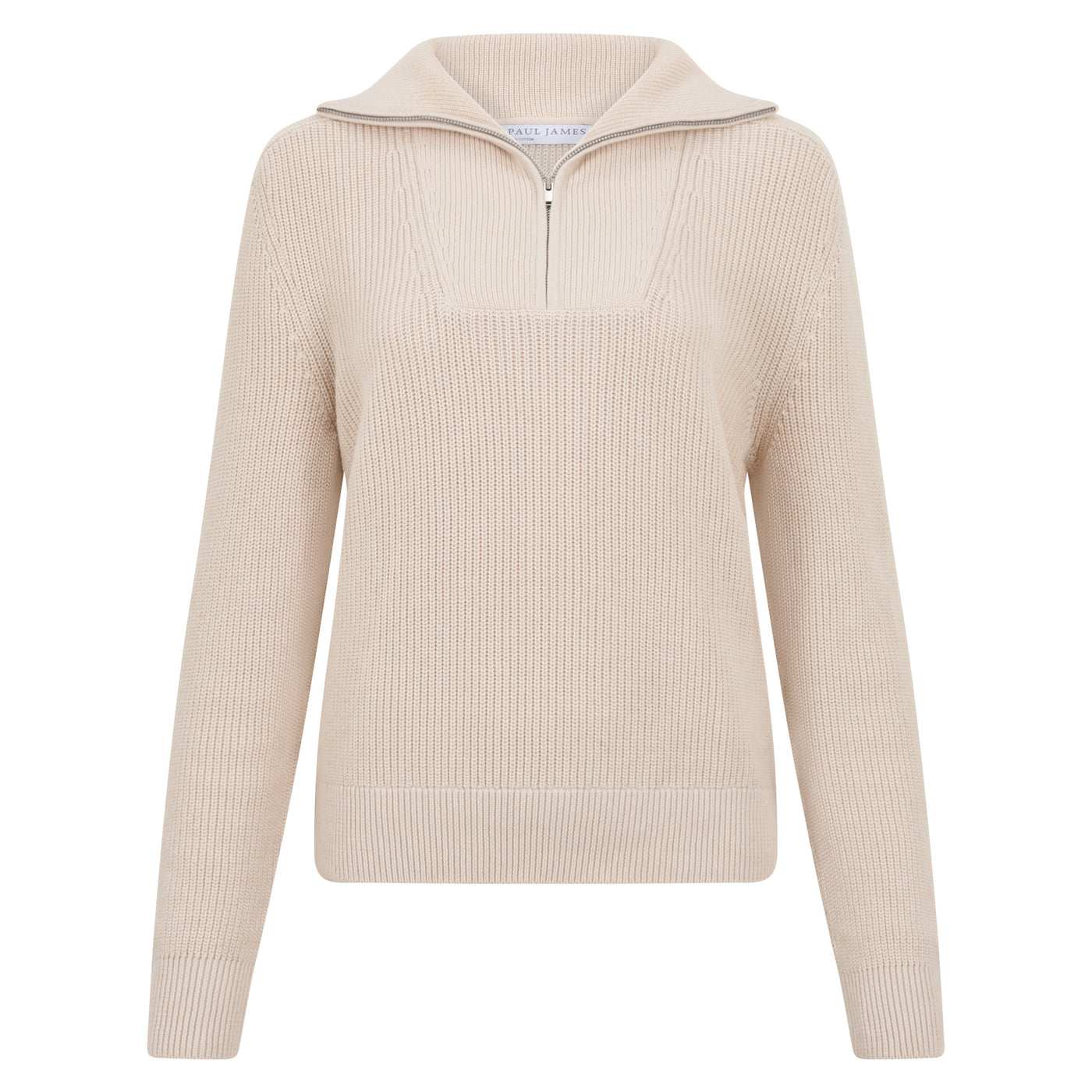 Womens Midweight Cotton Troyer Zip Neck Ribbed Jumper