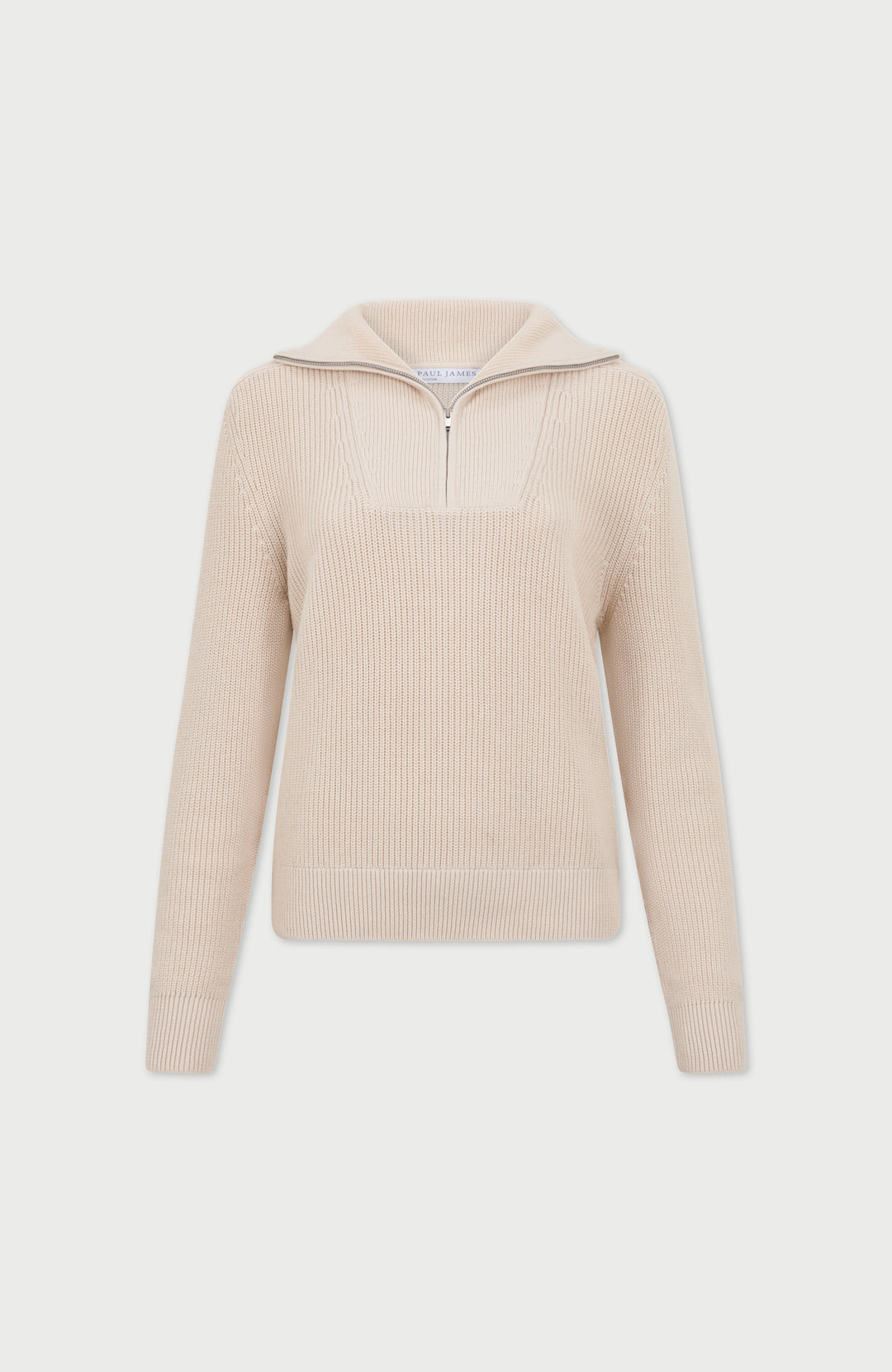 Womens Midweight Cotton Troyer Zip Neck Ribbed Jumper – Paul James Womens Midweight Cotton Troyer Zip Neck Ribbed Jumper – Paul James