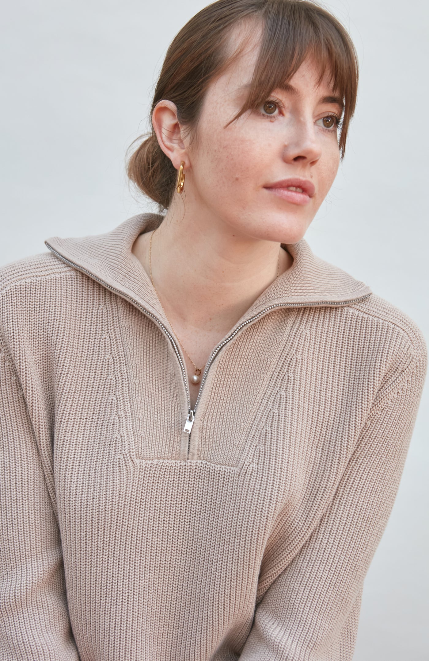 linen womens knitted zip neck jumper