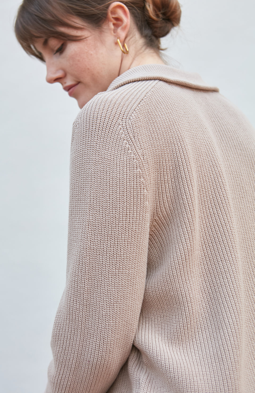 Linen womens knitted zip neck jumper by Paul James