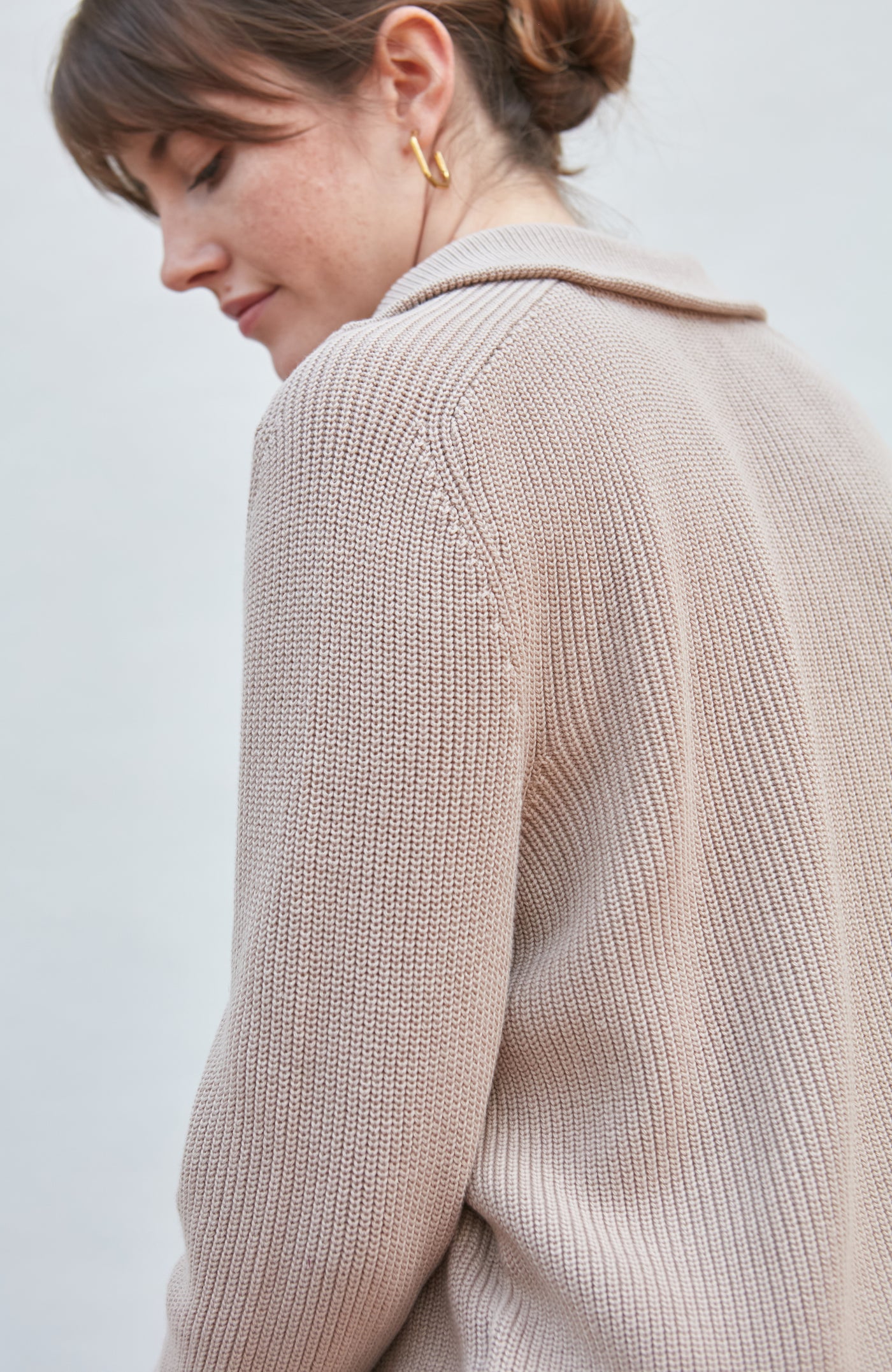 linen womens knitted zip neck jumper