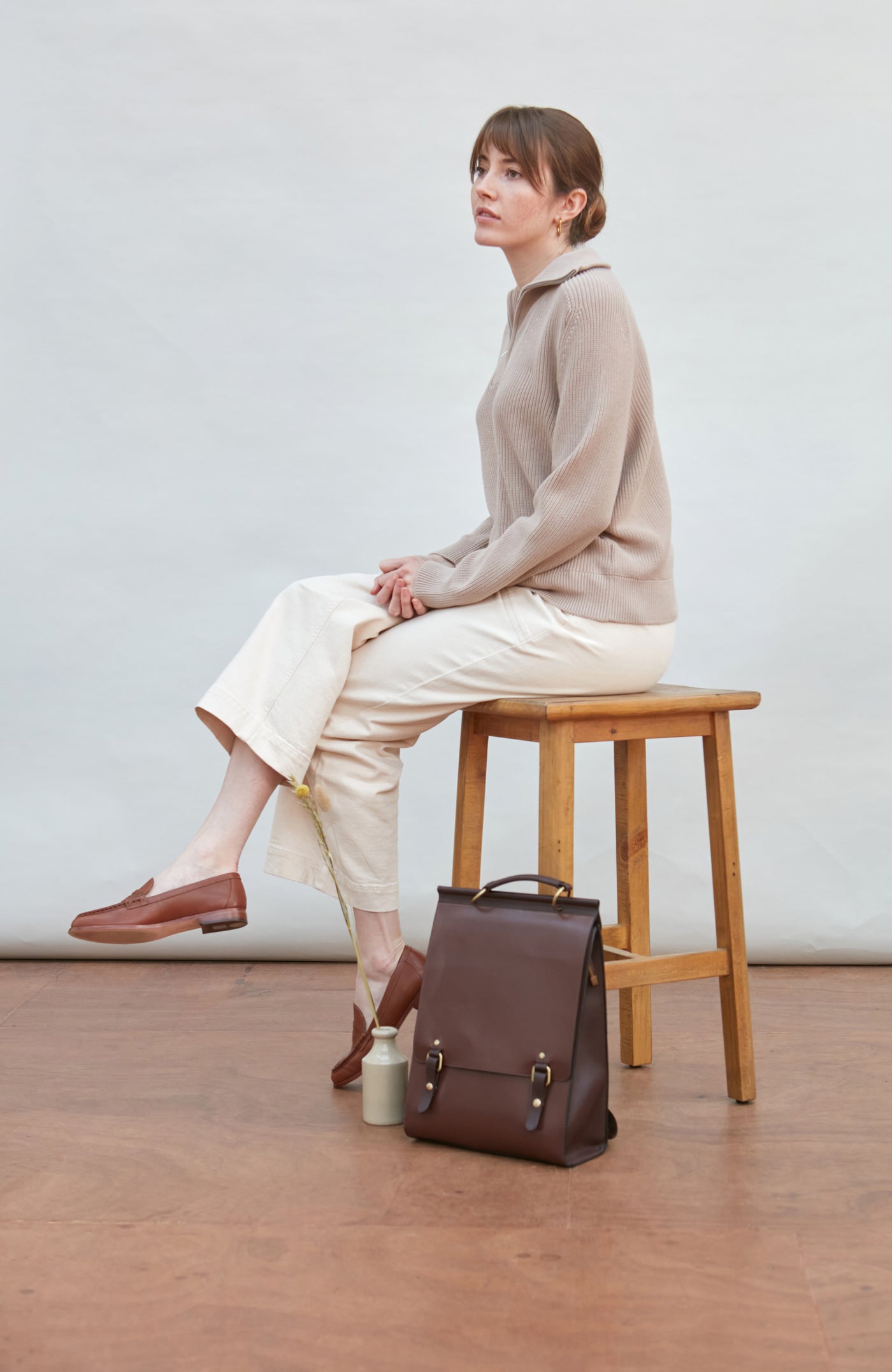 linen womens knitted zip neck jumper