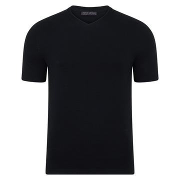 black mens high v neck knitted t-shirt