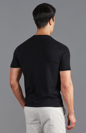 black mens high v neck knitted t-shirt