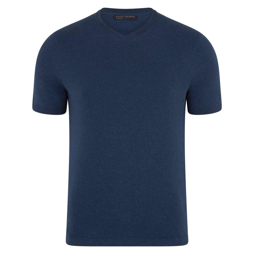 blue mens v neck knitted t-shirt