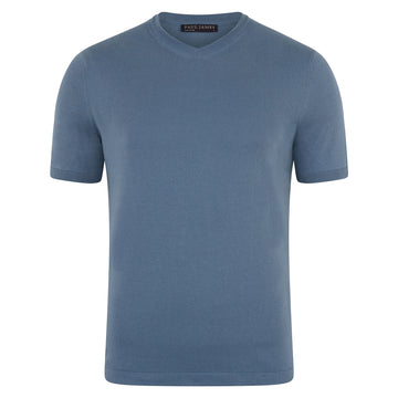 blue mens v neck knitted t-shirt