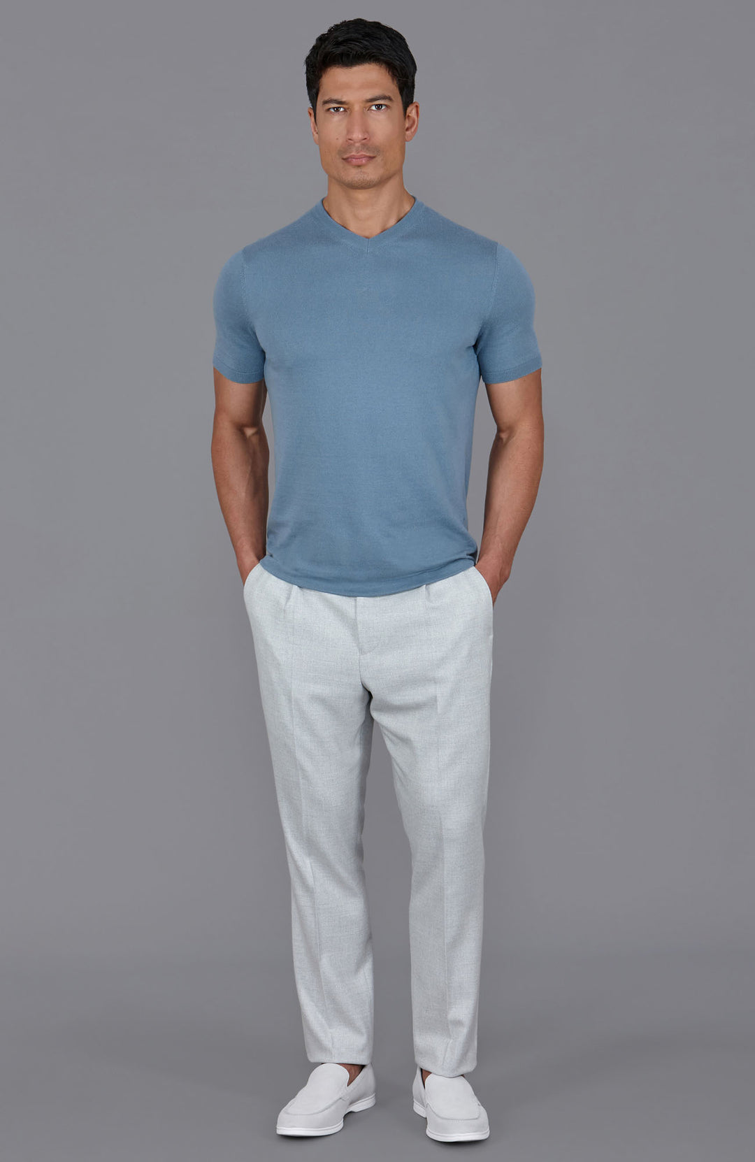 blue mens v neck knitted t shirt