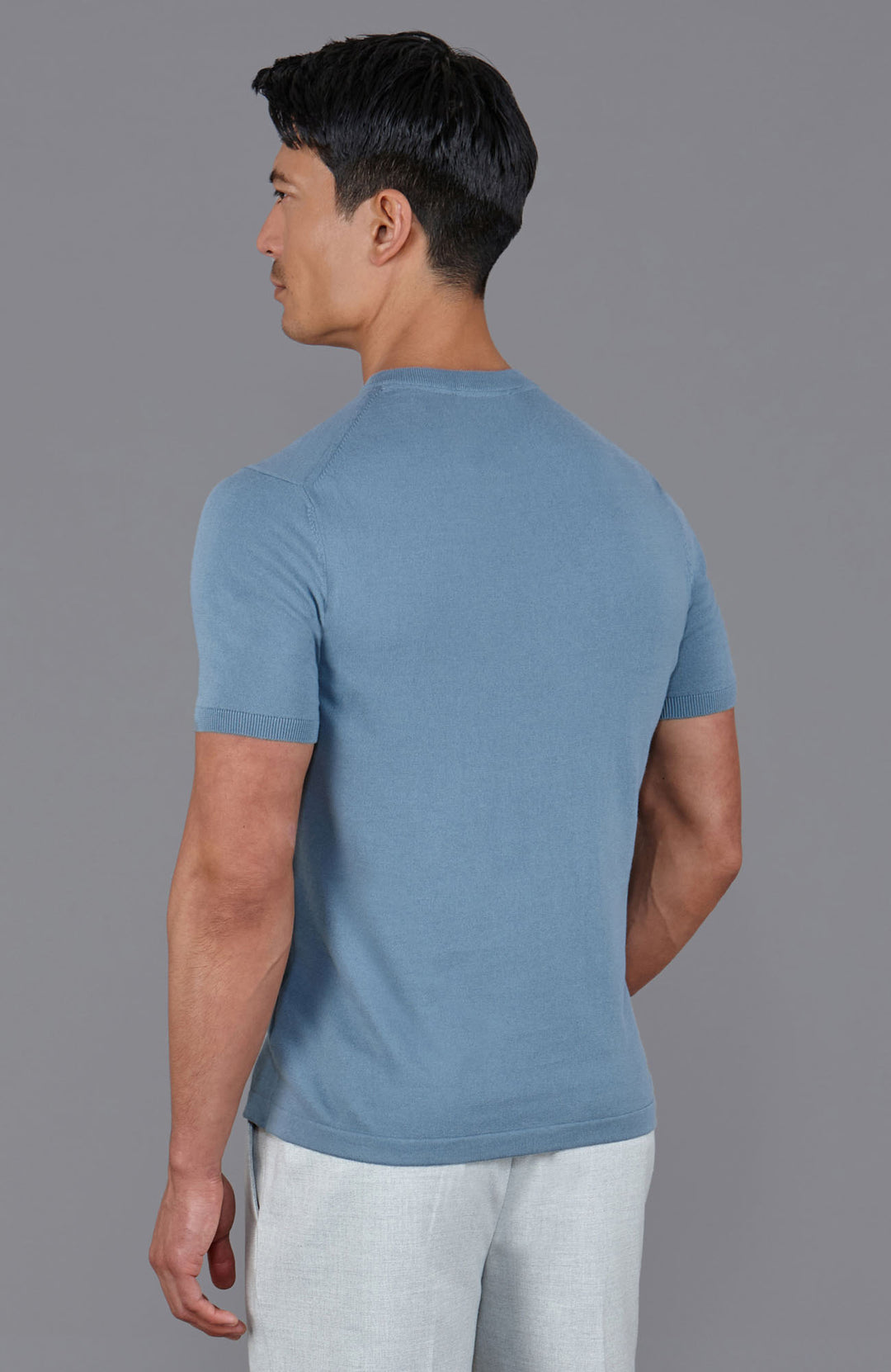 blue mens v neck knitted t shirt