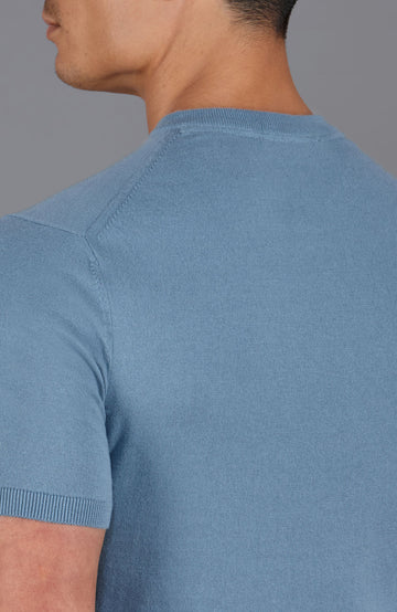 blue mens v neck knitted t shirt