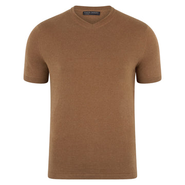 camel mens v neck knitted t-shirt