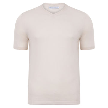 Mens Ultra Fine Cotton High V Neck Knitted T-Shirt