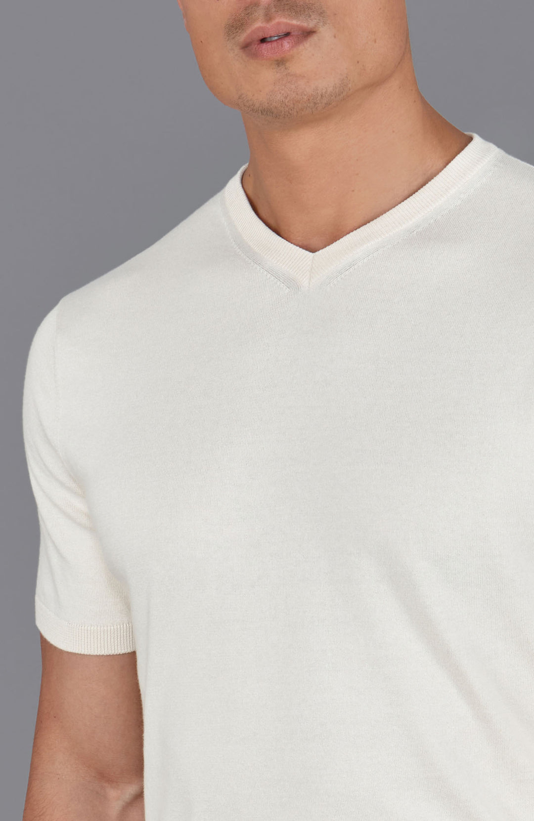 ecru mens v neck knitted t shirt