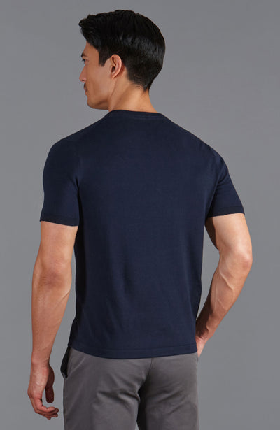 navy mens high v neck knitted t-shirt