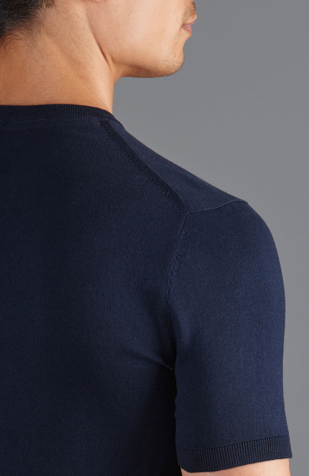 navy mens high v neck knitted t-shirt