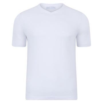 white mens high v neck knitted t-shirt