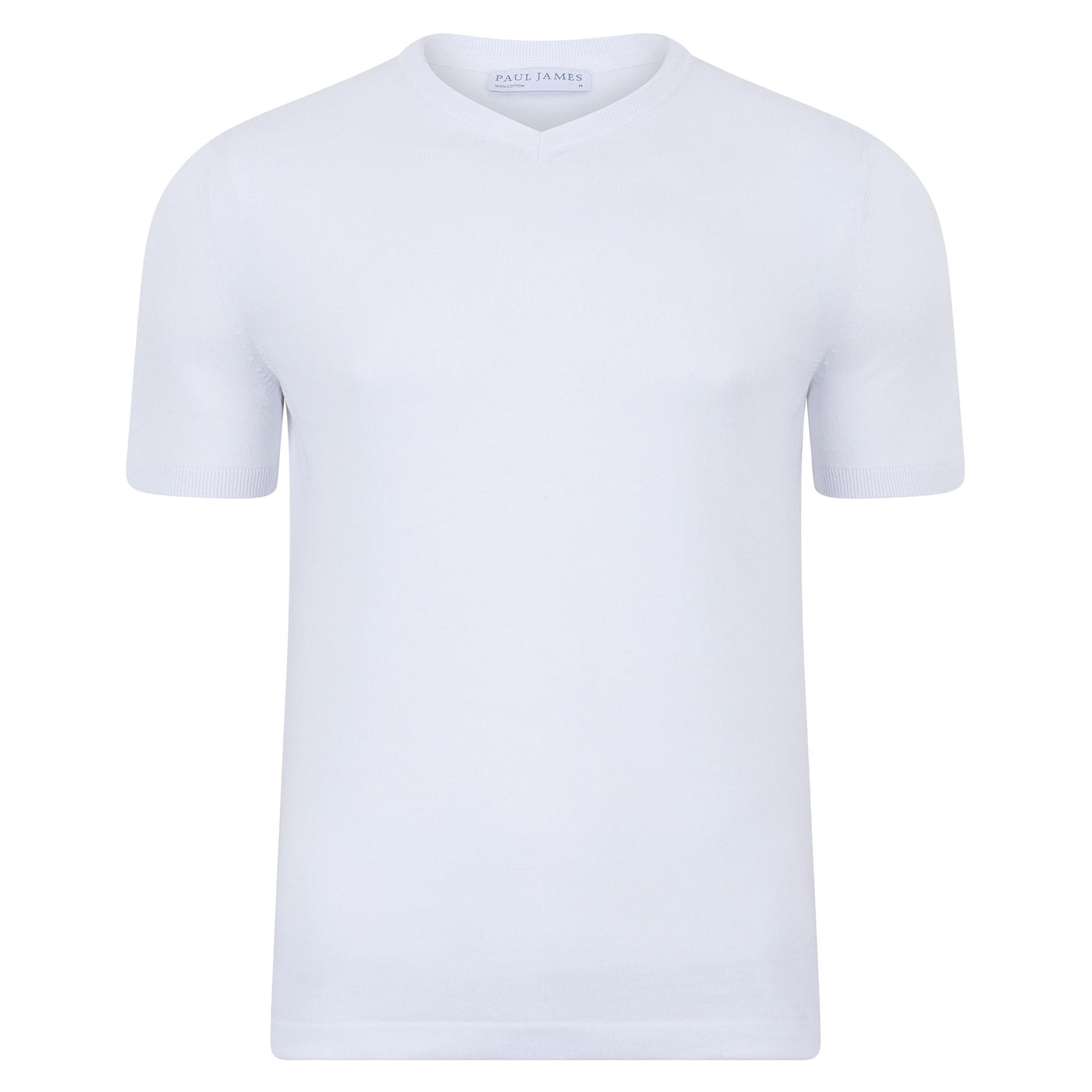 white mens high v neck knitted t-shirt