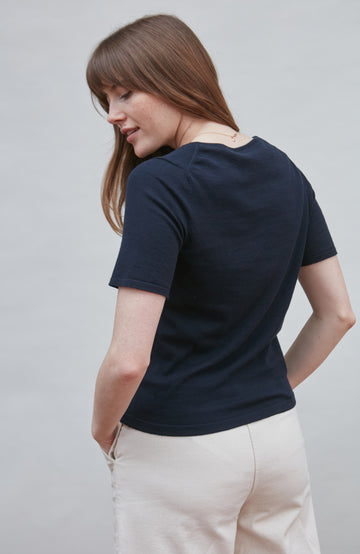 Women's navy Knitted Round Neck T-Shirt by Paul James
