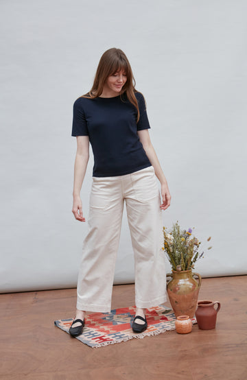 Women's navy Knitted Round Neck T-Shirt by Paul James