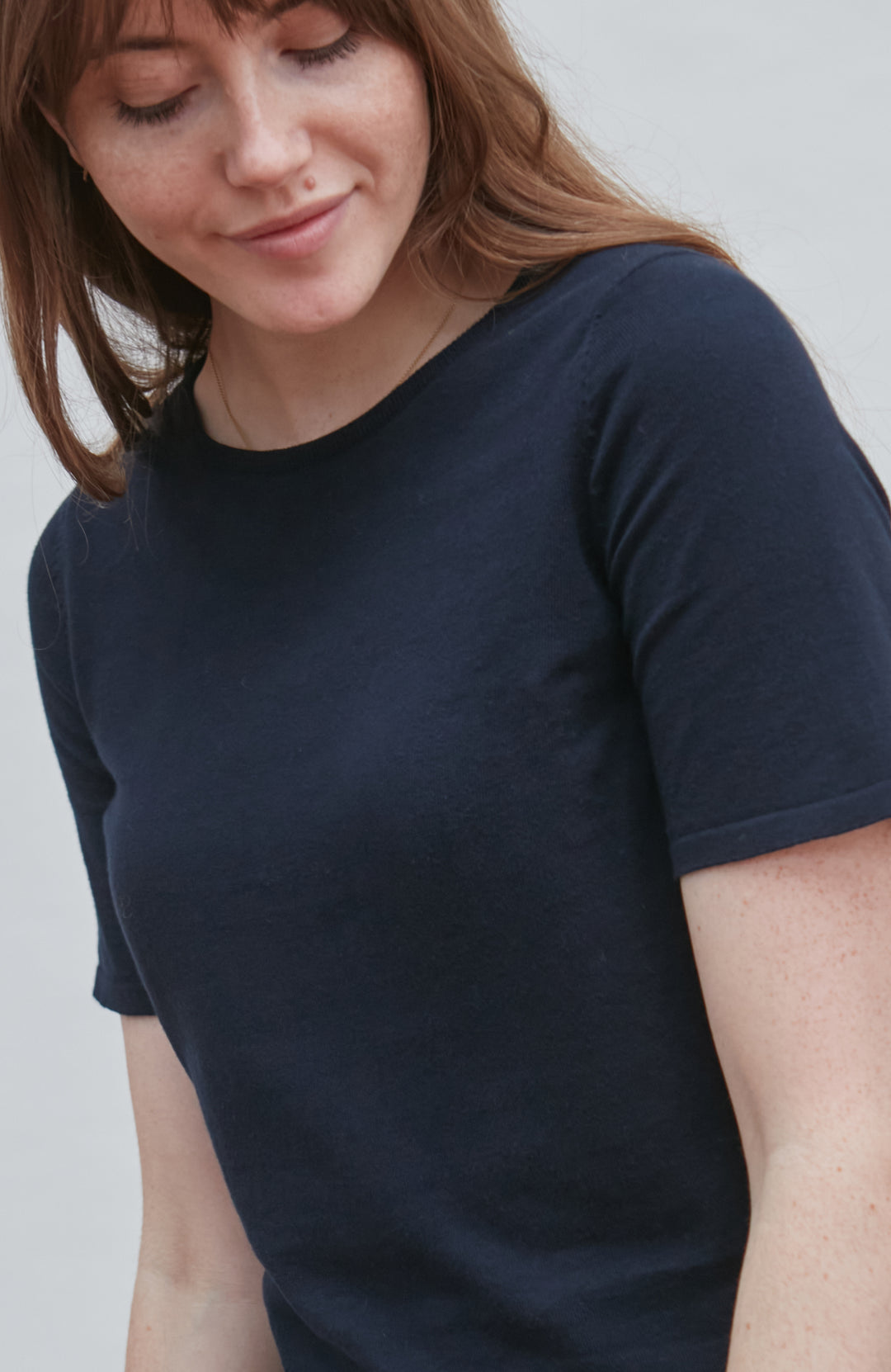 Women's navy Knitted Round Neck T-Shirt by Paul James