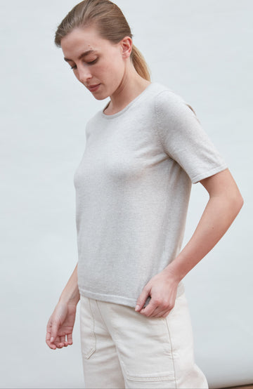 Women's Beige Knitted Round Neck T-Shirt by Paul James