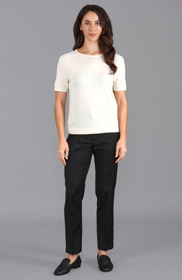 Ecru womens cotton knitted t-shirt  by Paul James