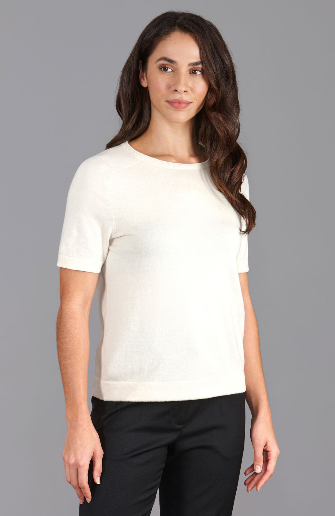 Ecru womens cotton knitted t-shirt  by Paul James
